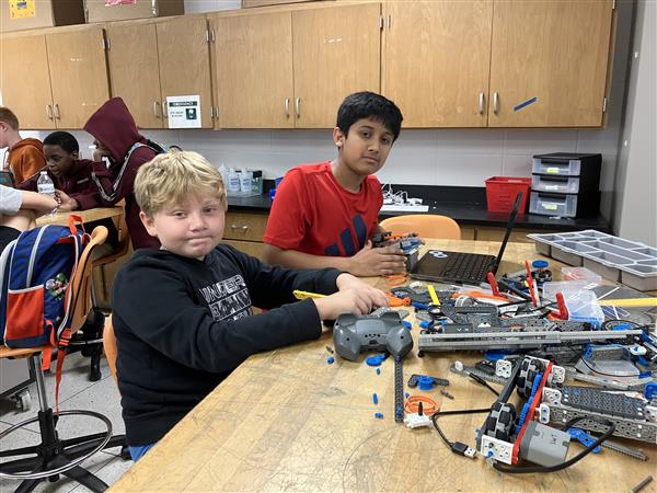 Students working on a robot.